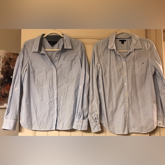 *Tommy Hilfiger* Bundle: Women’s Blue/White Button-Down Striped Shirt (Size L) - Picture 12 of 12